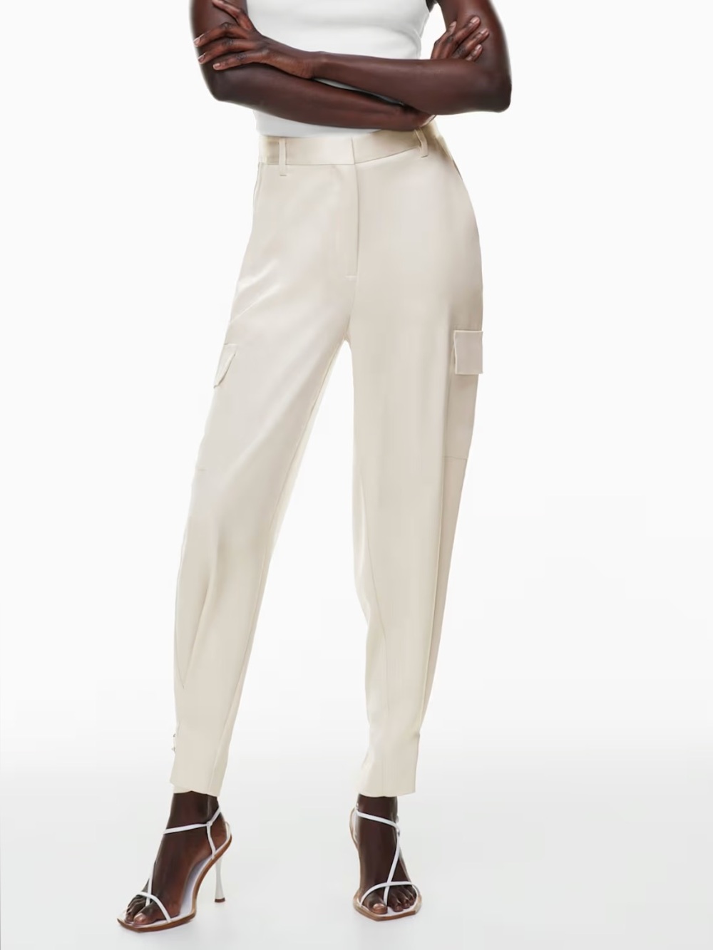 Babaton Aritzia Refined Satin Cargo Pant Ivory / Size 4